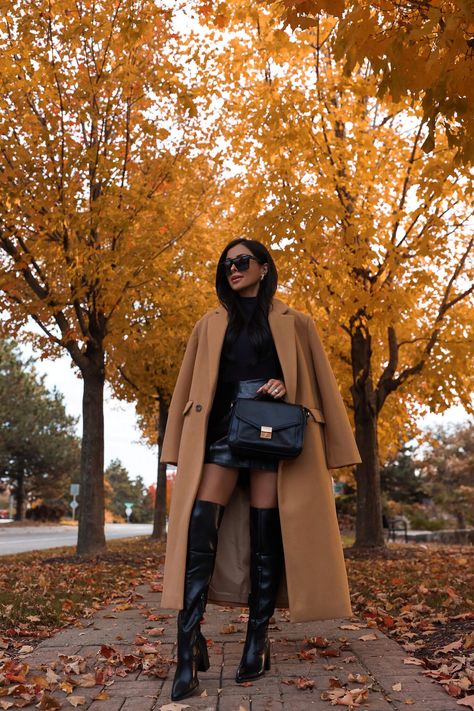 3 Endlessly Chic Ways to Wear a Camel Coat - Mia Mia Mine Fall Loungewear, Camel Coat Outfit, Mia Mia Mine, Mia Mia, Trench Coat Outfit, Faux Leather Mini Skirt, Vintage Long Sleeve, Coat Vintage, Camel Coat