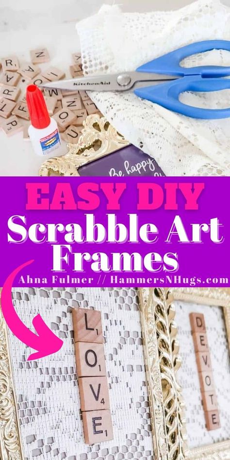 Customize and create a meaningful DIY Scrabble art frame for your home using these common household materials. Tap on this pin to get this DIY and more with Ahna Fulmer // HammersNHugs.com. #diyproject #craft #diydecor Scrabble Wall Art Diy, Scrabble Tile Crafts Diy, Diy Scrabble, Scrabble Letter Crafts, Scrabble Art Frame, Scrabble Tile Crafts, Scrabble Tile Wall Art, Scrabble Wall Art, Letter Crafts