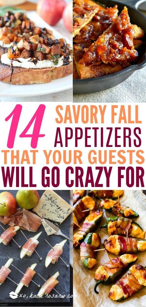 14 Savory Fall Appetizers That Your Guests Will Go Crazy For | This tasty Fall appetizers and snacks may look elegant, but trust us, it's so simple to make. I’m all about chic tapas-style snacks and appetizers that still lend a little bit of sophistication to all your fall parties. From guilty pleasures like nachos and dips to healthier picks like stuffed squash and hummus, consider this your party menu planning guide. #xokatierosario #fallappetizers #easypartyappetizers #partyrecipes Fall Appetizers Savory, Airfryer Appetizers Easy, Fall Book Club Food Ideas, Fall Book Club Snacks, Fall Book Club Menu Ideas, Unique Thanksgiving Appetizers, Book Club Appetizers Simple, Fall Nachos, Fall Hors D’oeuvres