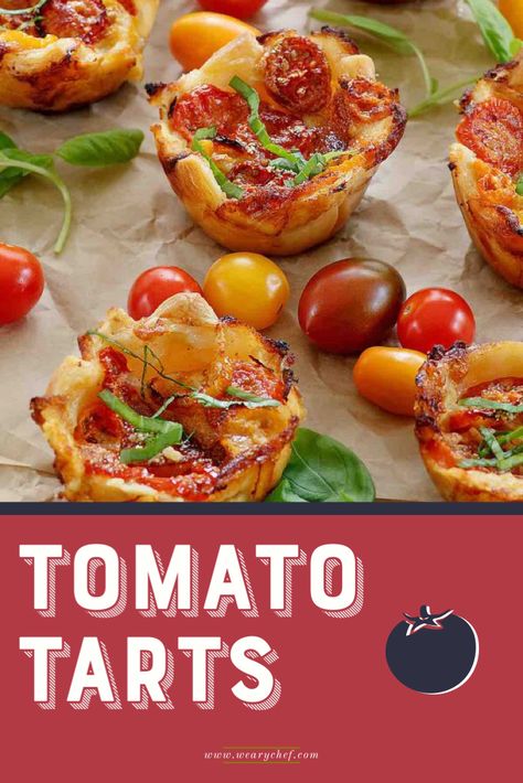 Are you searching for the perfect little appetizer to serve at brunch or maybe for Thanksgiving? Maybe what you need is a melt in your mouthful of deliciousness in easy to eat one-bite tomato tarts. We have the recipe for tomato tarts that will be a perfect addition to your appetizer menu. They complement all kinds of flavors. Are you ready to try this recipe for tomato tarts? Let's get started. wearychef.com #recipe #tomatotarts #appetizers Healthy Baked Potato, Easy Pizza Pasta, Phyllo Tart, Healthy Baked Potatoes, Tomato Tarts, Mexican Spaghetti, Pizza Pasta Casserole, The Whole 30, Baked Potato Toppings