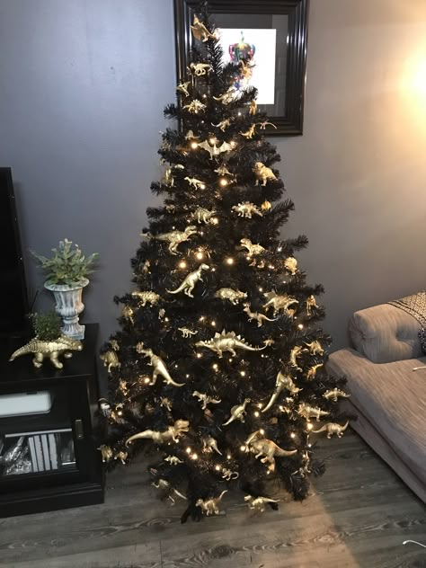 Small Christmas Tree Ideas, Dinosaur Christmas Tree, Black Christmas Tree, Small Christmas Tree, Black Christmas Trees, Simple Christmas Tree, Christmas Tree Ideas, Small Christmas Trees, Black Christmas