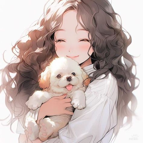 Dog With Girl, I Wish I Had, The Glow, Girly Art, Anime Artwork, 귀여운 동물, Cute Illustration, Cute Cartoon Wallpapers, 그림 그리기