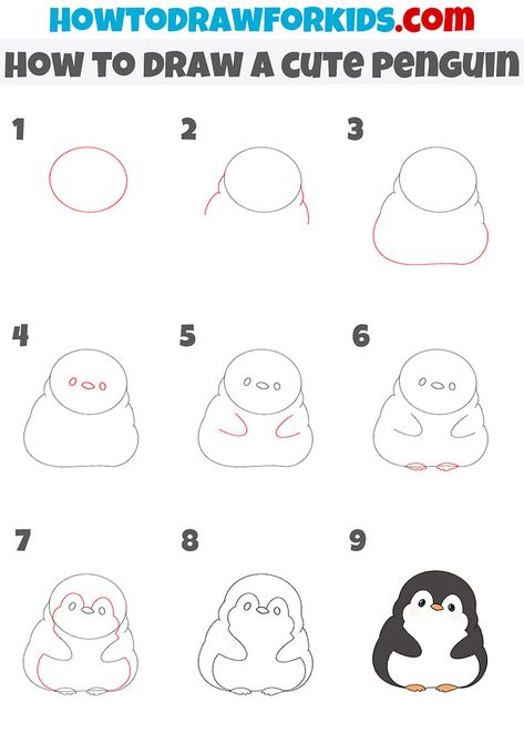 how to draw a cute penguin step by step How To Draw Cute Doodles Step By Step, Penguin Drawing Tutorial, Cute How To Draw Step By Step, How To Draw A Cute Penguin, How To Draw A Penguin Step By Step, Kawaii Doodles Step By Step, How To Draw Penguin, Cute Doodles Easy Step By Step, Easy Ipad Drawings