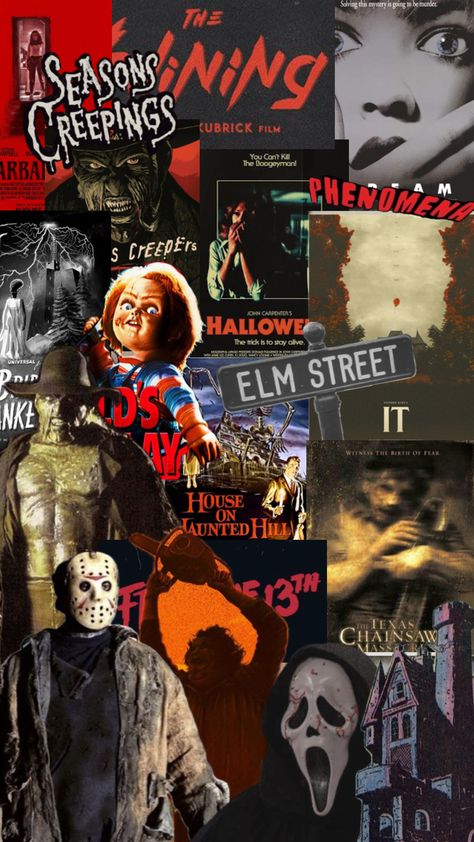 #foryou #aesthetix #scarymovies #horror #michaelmyers #jasonvoorhees #annabelle #jigsaw #saw #jeeperscreepers #nightmareonelmstreet #texaschainsawmassacre #popular #wallpaper Movie Character Wallpaper, Jigsaw Saw, Vintage Halloween Art, Movie Collage, Halloween Wallpaper Iphone Backgrounds, Halloween Wallpaper Backgrounds, Halloween Wallpaper Cute, Scary Movie Characters, Scary Wallpaper