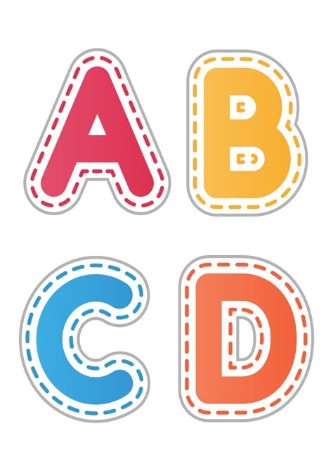 alfabeto-colorido-pespontado-A-B-C-D Learning Colors Activities, School Labels Printables, Alphabet Flash Cards Printable, Alphabet Train, Comic Font, Kid Fonts, Cartoon Font, Alphabet Activities Preschool, Abc For Kids