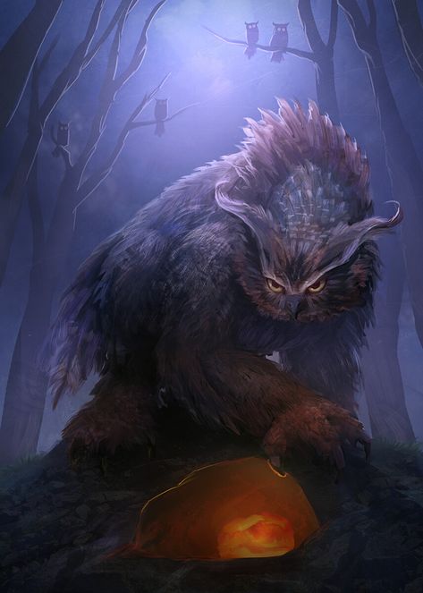 ArtStation - Owlbear, Matt Forsyth Owl Monster, Flying Monsters, Monster Artwork, Beast Creature, Dnd Monsters, Fantasy Beasts, Forest Creatures, Dnd Art, Fantasy Creatures Art