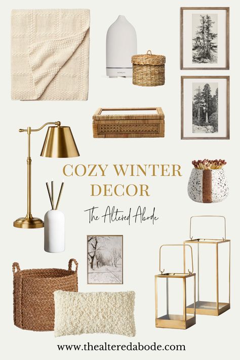 Sharing my favorite cozy winter decor perfect to add those hygge vibes to your home. This list is full of neutral home decor, brass lighting, wicker storage, match holder, and cozy throw blankets and pillows. Hygge Vibes, Winter Decorating Ideas, Hygge Winter, Cozy Winter Decor, Eco Friendly Diy, Winter Pillows, Upcycled Projects, Winter Decorating, Wicker Storage