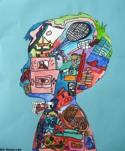 Inspiration for fourth grade ar portrait turning collage imagery into drawings. Classe D'art, 수채화 그림, Splish Splash, School Art Projects, Art And Craft, Art Classroom, Elementary Art, Art Club, Childrens Art