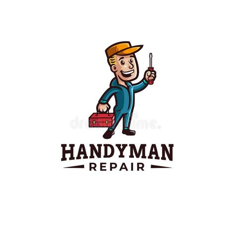 Toolbox Illustration, Handy Man Logo, Mechanic Logo Design, Vintage Mascot, Mechanic Man, Handyman Logo, Mechanics Logo, Art Deco Font, Character Mascot