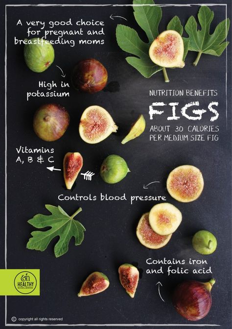 Figs - about 30 calories per medium size fig  The fig has many beneficial properties, high nutritional value and several vitamins:   	They contain vitamins A, B and C.  	They are a good source of calcium which helps in bone growth.  	Very good source of fiber, that increases the feeling of sat Fig Benefits, Fig Fruit Benefits, Figs Nutrition Facts, How To Eat Figs Raw, Fig Nutrition Facts, Figs Fruit, Alkaline Fruits, Health Benefits Of Figs, Fig Varieties