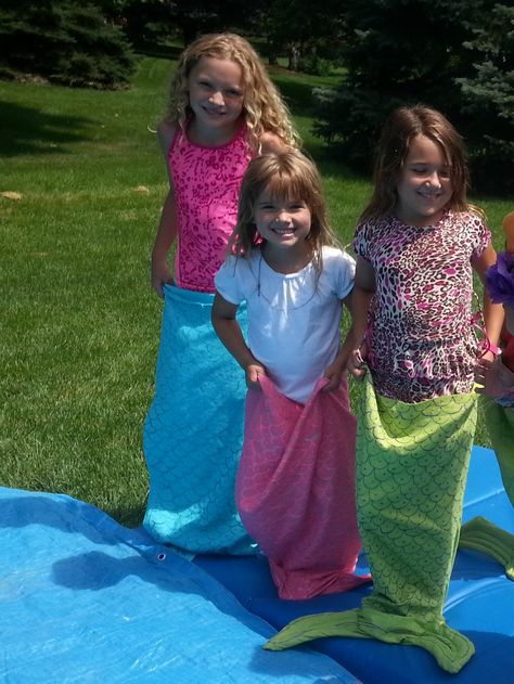 Mermaid Sack Race, Backyard Mermaid Party, Paint Mermaid, Diy Mermaid Tail, Mermaid Pirate Party, Sack Race, Ocean Birthday, Relay Races, Mermaid Diy