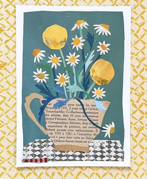 Botanical Collage Art, Chamomile Painting, Camp Diy, Collage Flowers, Cut Paper Illustration, Botanical Collage, Lovely Illustrations, Collage Art Projects, Flower Collage