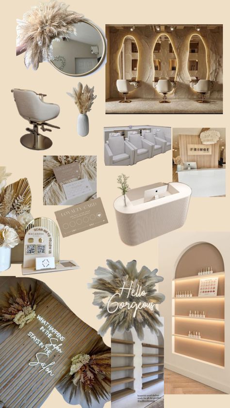 Boho Chic Esthetician Room, Vintage Nail Salon Decor, Lash Room Decor Neutral, Boho Theme Lash Room, Neutral Lash Room Aesthetic, Neutral Aesthetic Lash Room, Home Beauty Salon, Lash Salon, Esthetician Room