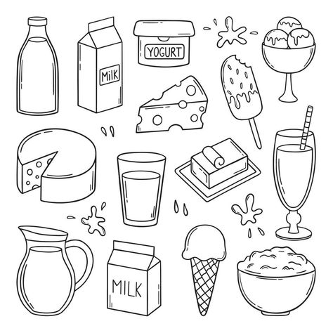 Ice Cream Cottage Cheese, Milk Drawing, Cheese Drawing, Food Doodles, Yogurt Milk, Milk Ice Cream, Cheese Butter, Design Apps, Farm Food