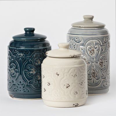 DrewDeRoseDesigns Rustic Quilted 3 Piece Kitchen Canister Set 3 Piece Kitchen Canister Set, Ceramic Canister Set, Rustic Quilts, Kitchen Canister Set, Storage Canisters, Holiday Centerpieces, Ceramic Kitchen, Kitchen Canisters, Canister Sets