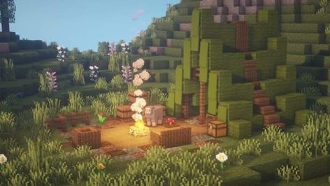 Minecraft Campsite, Minecraft Mountain, Mountain Sheep, Minecraft Houses Survival, Minecraft Farm, Minecraft Cottage, Minecraft Medieval, Cute Minecraft Houses, Minecraft Plans