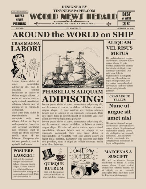 Old Newspaper Template, Vintage Newspaper Template, Blank Newspaper, طابع بريدي, Newspaper Template, Microsoft Publisher, Vintage Newspaper, Newspaper Design, Word Free