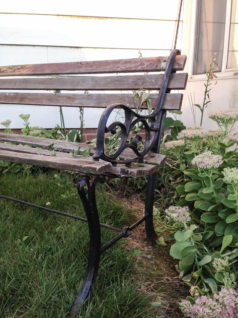 Bench Restoration, Metal And Wood Bench, Yard Benches, Cast Iron Garden Bench, Wrought Iron Bench, Cast Iron Bench, Entry Area, Old Benches, Park Benches