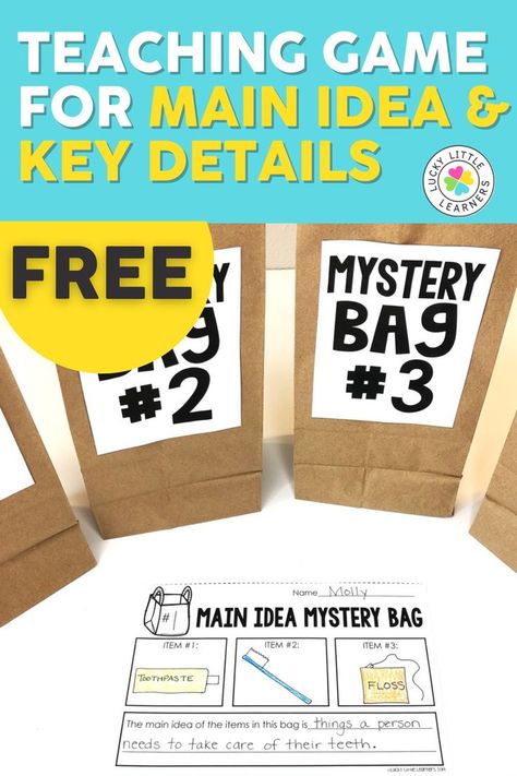 Click here to get your Mystery Bag FREEBIE for your classroom. Get ready for Back-to-School with this teaching game. Your students will love it. Main Idea Key Details, Elementary Reading Comprehension, Mystery Bags, Teaching Game, Text Structure, Mystery Bag, Nonfiction Texts, Teaching Literacy, Elementary Reading