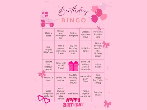 Maximalist Barbie Pink Bar Crawl Birthday Bingo Adult Barbie Party Ideas, Barbie Bingo, Barbie Party Games, Bingo Ideas, Birthday Bingo, Blank Bingo Cards, Bingo Online, Free Bingo Cards, Barbie Theme Party