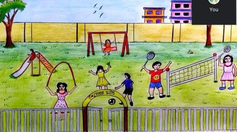 School Playground Drawing, Playground Drawing, Draw Scenery, Scenery Drawing For Kids, Beautiful Tumblr, Scenery Drawing, Drawing Competition, Drawing Lessons For Kids, Children Park