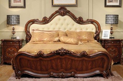 Carving Bed Design, Luxury Wooden Bed, Brown Wooden Bed, Latest Wooden Bed Designs, Bed Furniture Set, Carved Beds, Luxury Mansions Interior, Indian Bedroom Decor, Luxury Furniture Sofa