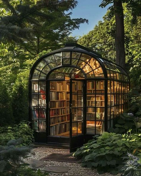 Green House Library, Garden Library Shed, Apothecary Greenhouse, Attic Greenhouse, Conservatory Library, Enclosed Garden Structures, Greenhouse Library, Cozy Greenhouse, Greenhouse Room