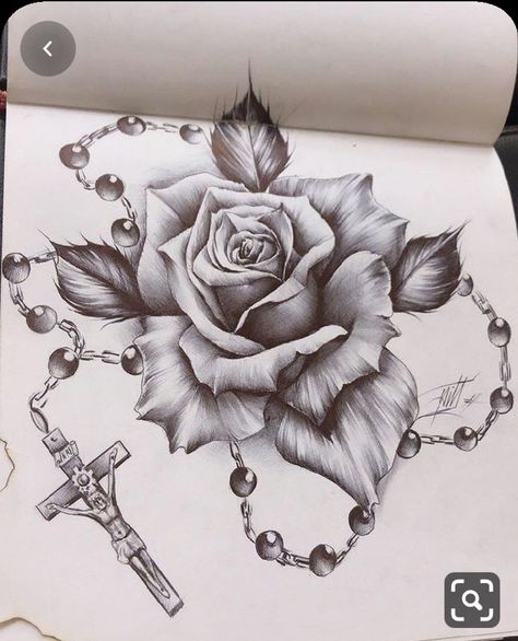 Praying Hands Tattoo Design, Rose Tattoo Stencil, Realistic Rose Tattoo, Skull Rose Tattoos, Rosary Tattoo, Rose Flower Tattoos, Rose Drawing Tattoo, Throat Tattoo, Rose Tattoos For Women