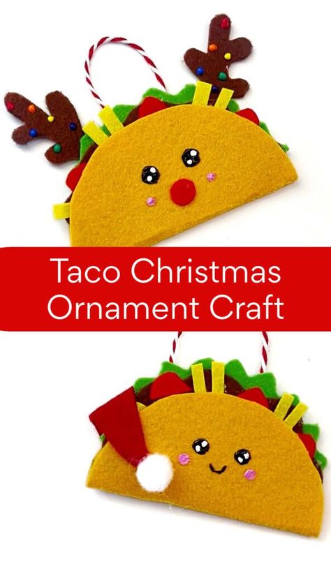 Taco Christmas Ornament Craft • Color Made Happy Christmas Garland Decorating Ideas, Felt Taco, Taco Christmas, Mexico Christmas, Christmas Craft Fair, Diy Christmas Ornament, Ornament Craft, Christmas Activities For Kids, Thanksgiving Kids