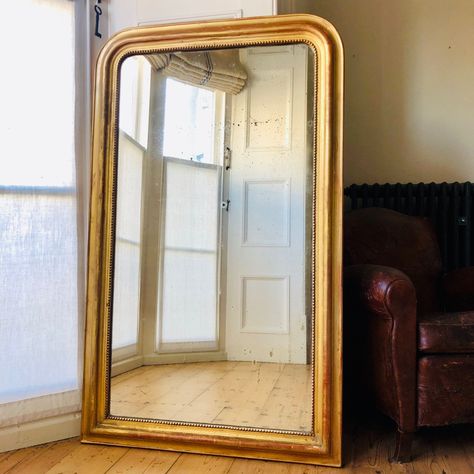 LARGE ANTIQUE GILT LOUIS PHILIPPE MIRROR C1860 Louis Philippe Mirror, Old Home Interior, Mirror Over Couch, Louis Mirror, Large Antique Mirror, Bed Inspo, 1900s Home, Antique Mirrors, Mantle Piece