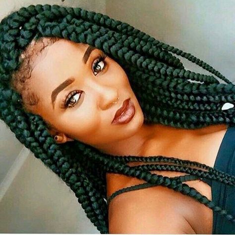 Dark Green Box Braids Dark Green Braids, Green Box Braids, Green Braids, Red Box Braids, Faux Loc, Poetic Justice Braids, Twisted Hair, Big Box Braids, Blonde Box Braids