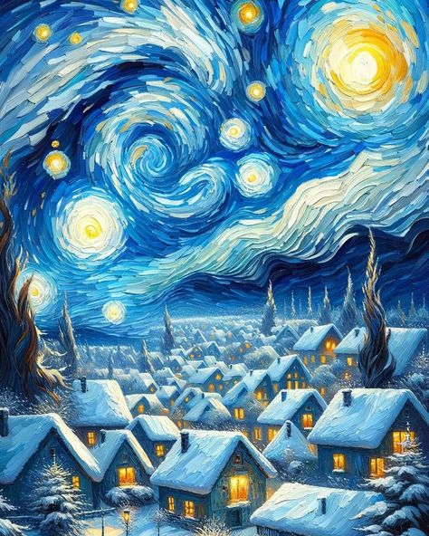 Van Gogh art - The Starry Night but let it snow ❄️🌨️💙 Imprimibles Paw Patrol, Alice In Wonderland Crafts, Winter Artwork, Van Gogh Inspired, Starry Night Art, Colorado Art, Vincent Van Gogh Art, Arte Van Gogh, The Starry Night