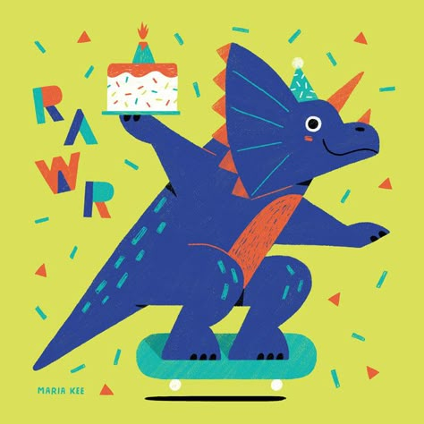 Dinosaur Illustration Art, Dinasour Illustration, Birthday Illustration Design, Cute Dinosaur Illustration, Dinos Illustration, Triceratops Birthday, Triceratops Illustration, Dinosaurs Illustration, Dinosaur Artwork Illustrations