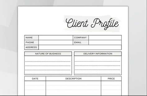 Streamline your B2B business relationships with our comprehensive Client Profile Template. Tailored specifically for businesses, this Customer Profile Card offers a complete solution for managing and organizing customer information effectively. With editable fields and customizable sections, you can effortlessly log vital details, preferences, and interactions, ensuring seamless communication and enhanced client satisfaction. Client Profile Template, Client Tracker, Customer Profile, Client Profile, Profile Template, Log