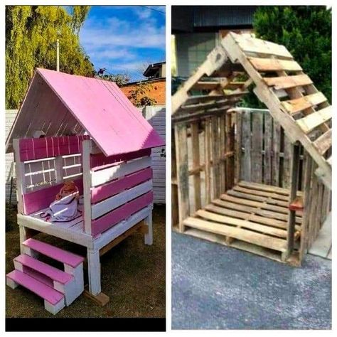 Diy Pallet Projects For Outside, Pallet Playhouse Diy Easy, Play Houses Diy, Pallet Kids, Pallet Playhouse, Pallet Projects Garden, Kids Backyard Playground, Play Area Backyard, Backyard Kids Play Area