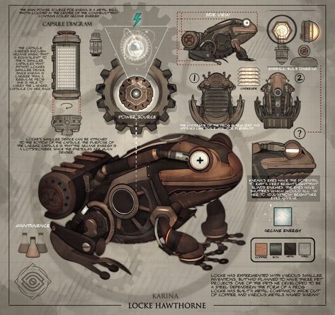 Robot Frog, Farming Family, Young Romance, Steampunk Characters, Steampunk Animals, Steampunk Items, Props Concept, Dnd 5e Homebrew, Arte Robot