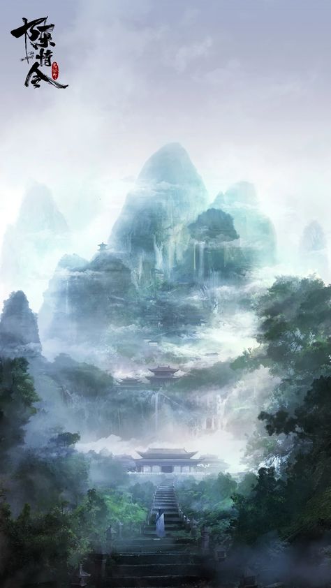 Futurisme Retro, Asian Landscape, Chinese Landscape, Fantasy Art Landscapes, The Untamed, Arte Fantasy, Chinese Painting, Fantasy Landscape, Scenery Wallpaper