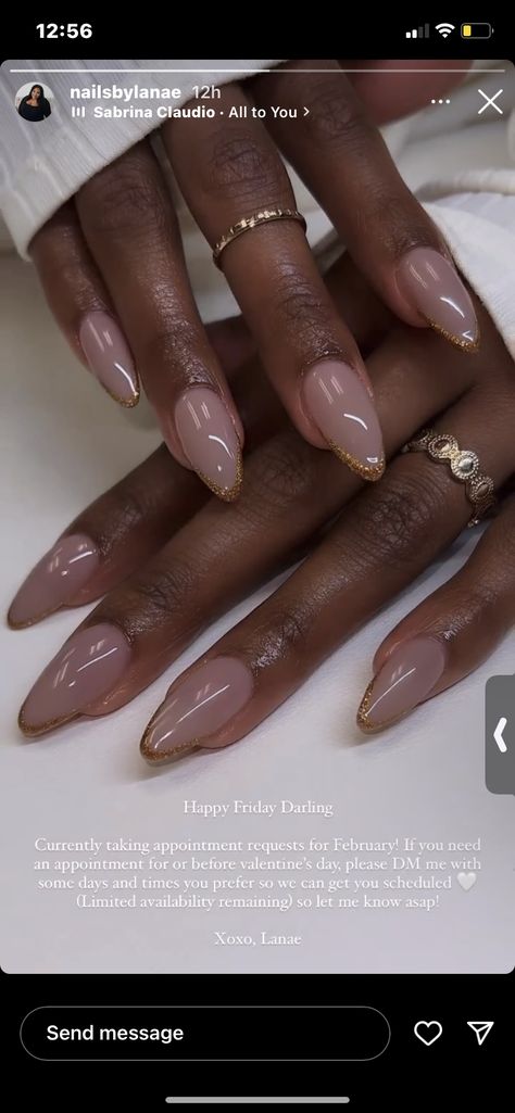 Bronze Almond Nails, Milky Brown Nails, Nails For Brown Skin Tone, Party Nail Design, Golden Nail Art, Bronze Nails, Classy Nail, Nail Board, Golden Nails