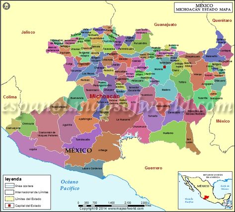 Mapa de Michoacan--Obtener el mapa el estado de Michoacán y aprender sobre el Estado de Michoacán, sus características políticas y físicas y lugares Michoacan Mexico, Mexico Map, Historia Universal, Beautiful Places In The World, Latin America, Map, Design