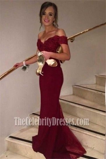 Burgundy Off-the-Shoulder Appliqued Mermaid Formal Gown Prom Dresses Tight, Prom Dresses 2016, Lace Evening Gowns, 파티 드레스, Graduation Dresses, Burgundy Prom Dress, Lace Prom Dress, Mermaid Evening Dresses, Dresses Elegant