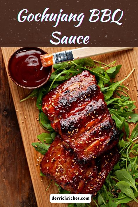 Gochujang Ribs Pork, Chicken Ribs Recipe, Asian Bbq Sauce Recipe, Gochujang Bbq Sauce, Bbq Glaze Sauce, Recipes With Japanese Bbq Sauce, Gojuchang Sauce, Gochujang Ribs, Short Ribs Recipe Oven