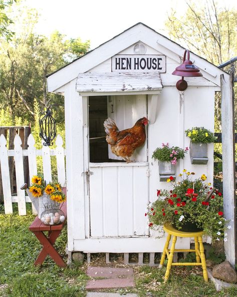 White Farmhouse Chicken Coop White Chicken Coop, Happy Day Farm, Backyard Coop, Easy Chicken Coop, Diy Chicken Coop Plans, Coop Design, Chicken Run, Chicken Coop Designs, Coop Plans