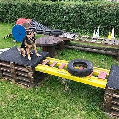 Dog Playground Ideas, Diy Dog Playground, Dog Park Equipment, Outdoor Dog Area, Dog Play Area, Puppy Playground, Dog Friendly Backyard, Dog Backyard, Dog Agility Course