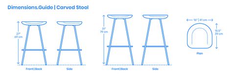 The carved stool is a mix of rustic and industrial qualities showcased through its carved wooden seat and steel base. This backless stool design is simple and modern in its forms and materiality and can be specified for either counter stool (27” | 31 cm) or bar stool heights (31” | 79 cm) heights. Bar Stool Measurements, Artist Stool, Stool Dimensions, Resturant Design, Saddle Bar Stools, Rustic Furniture Design, Restaurant Plan, Tall Stools, Furniture Sketch