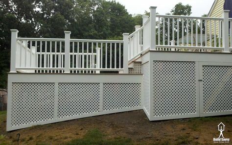 Beautiful Custom Deck with Lattice by Build Savvy in NH Deck With Lattice, Underneath Deck Ideas, Lattice Deck, Patio Plan, Deck Skirting, Square Lattice, Patio Deck Designs, Deck Posts, Under Decks