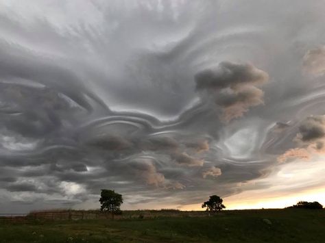 Insane asperatus clouds engulf the sky over western Oklahoma Undulatus Asperatus, Rare Phenomenon, Mysterious Places On Earth, Anime Core, Weather Cloud, Wild Weather, Creativity Inspiration, Clouds Photography, Liminal Space