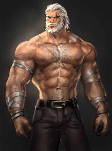 Male Bara Art, Overwatch Reinhardt, Male Character, Human Male, Cartoon Man, Fantasy Male, Men's Muscle, Fantasy Warrior, Arte Fantasy