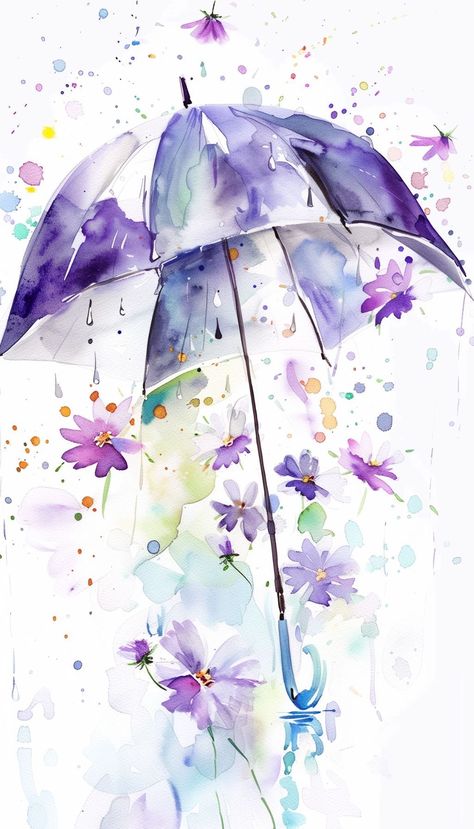 Umbrella Art, Watercolor Flower Art, 수채화 그림, Watercolor Art Lessons, Flower Art Painting, Plaid Fabric, Watercolor Cards, Pocket Size, 그림 그리기