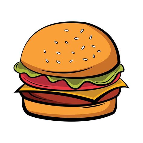 Burger vector illustration for logo, sign, icon, poster, animation, and more Hamburger Drawing, Burger Drawing, Poster Animation, Burger Images, Burger Icon, Burger Vector, Burger Cartoon, In-n-out Burger, Happy Cartoon