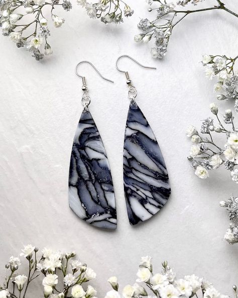 White and Black Marble Earrings | Dangle Earrings | Silver leaf | Resin Coated | Silver Plated | Polymer Clay | Handmade | George Resin Top, Dangle Earrings Silver, Marble Earrings, Profile Header, Resin Coating, Black Marble, Silver Earrings Dangle, Earrings Dangle, Handmade Polymer Clay